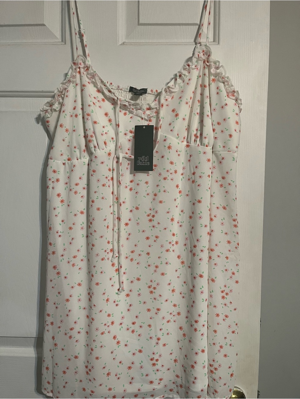 Wild Fable White Floral Ruffle-Trim Spaghetti Strap Dress